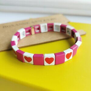 Roxanne Assoulin All Heart Gold Pink White Enameled Stretch Bracelet fashion
